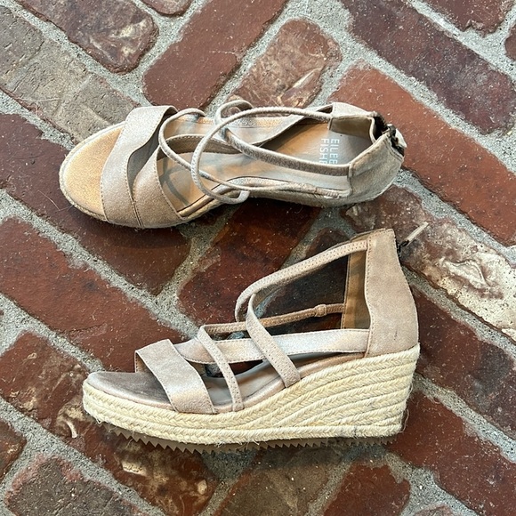 Eileen Fisher Wanda Tumbled Nubuck Espadrille Wedges Crisscross Straps - Picture 3 of 8